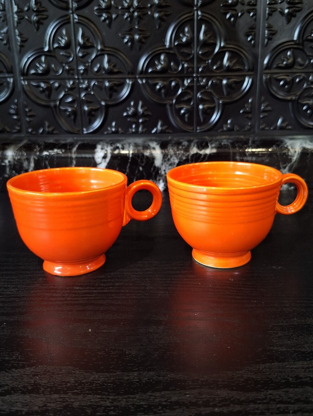 Radioactive Red Orange Vintage Fiestaware Teacups, Uranium Glaze Pottery